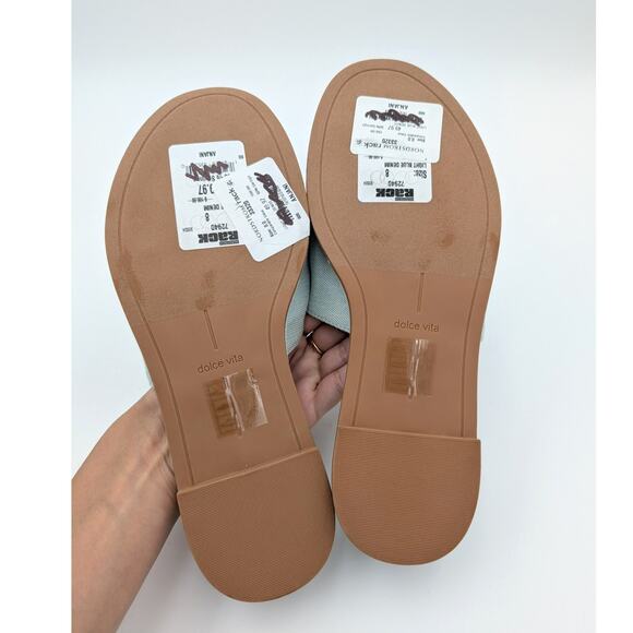 Dolce Vita Albey Slide Sandals Tweed Fabric Buckle Open Toe Blue Size US8 - Picture 8 of 10